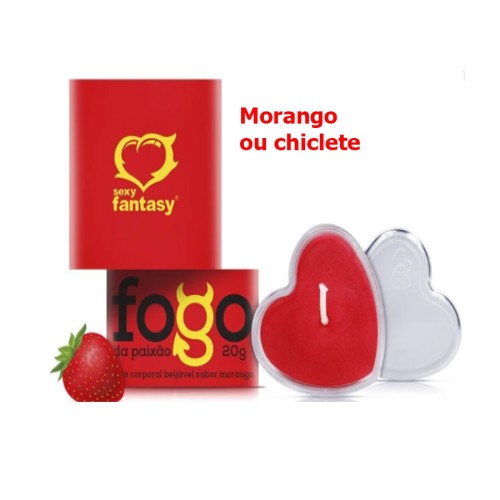 VELA CORPORAL Morango  BEIJÁVEL FOGO DA PAIXÃO 20G SEXY FANTASY